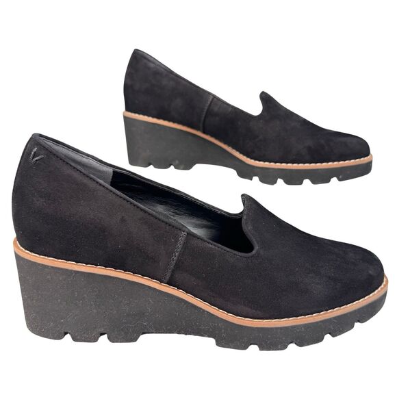 Vionic Wedge Suede Shoes Sz 10 Black Willa Leather Slip On Comfort Orthotic - Picture 1 of 11